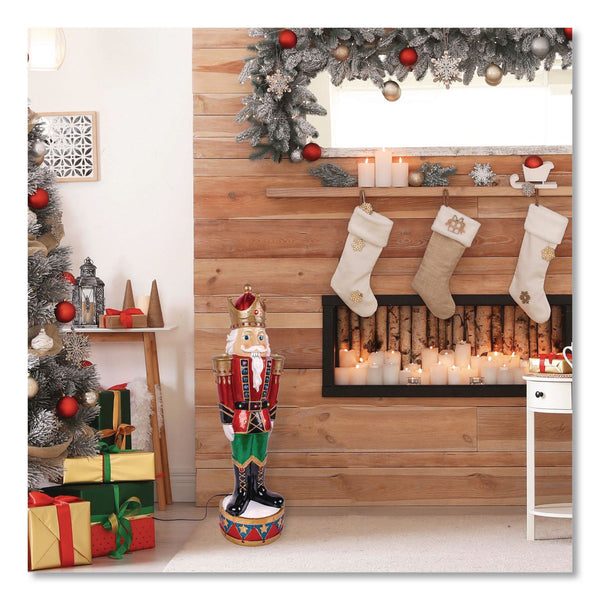 National Tree Company® Nutcracker Christmas Decor, AC Powered, Blue/Green/Red/Yellow LED Lights, 10" x 11.37" x 36.5", Red (NTTBG18492AR1) Each