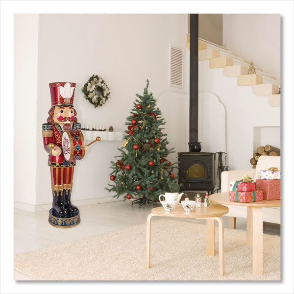 National Tree Company® Animated Nutcracker, AC Powered, Blue/Green/Red/Yellow LED Lights, 22.25" x 18" x 58.5", Red (NTTBG20587A) Each