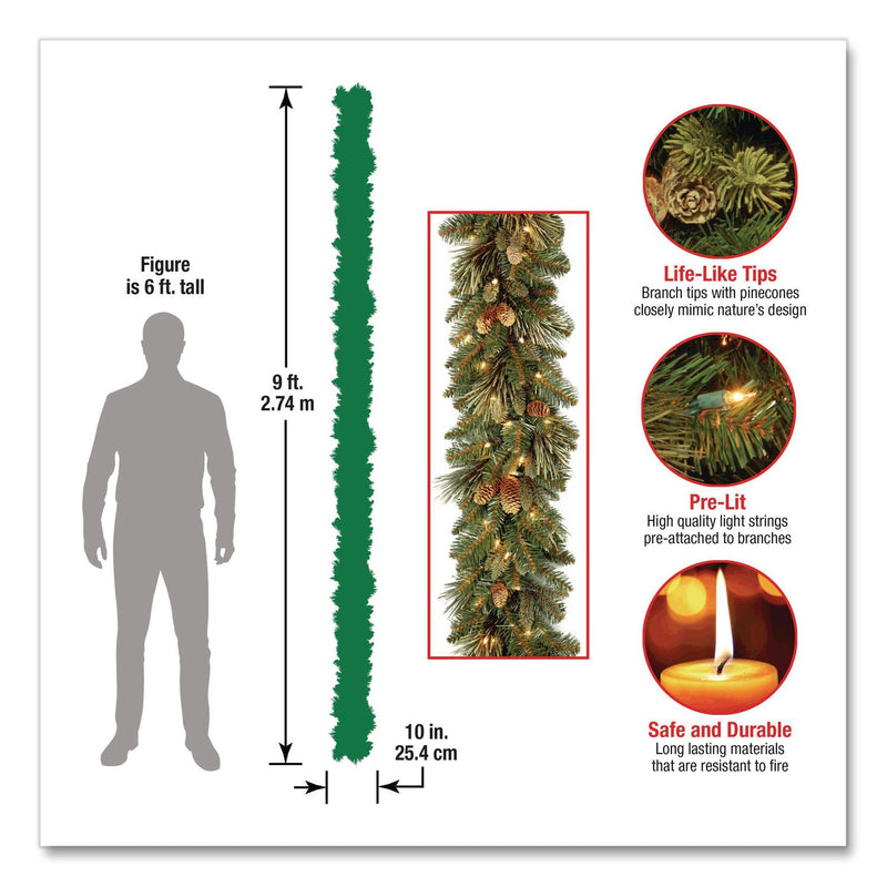 National Tree Company® Pre-Lit Carolina Pine Garland, AC Powered, Clear Incandescent Lights, 108" Long, Green (NTTCAP33069A1) Each