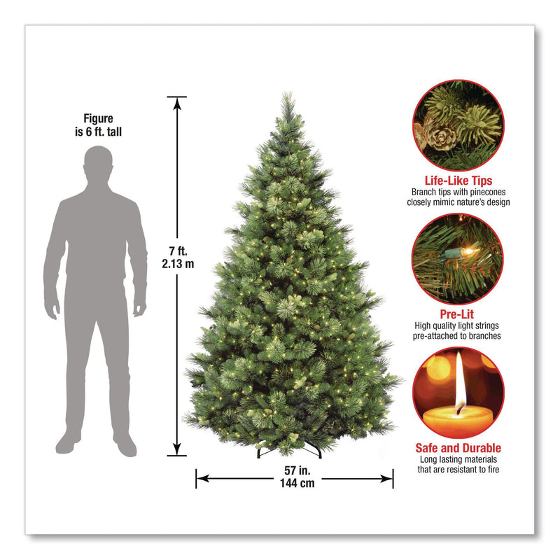 National Tree Company® Pre-Lit Carolina Pine Tree, 58" x 58" x 84", Green Tree, Green Tree Stand (NTTCAP330670) Each