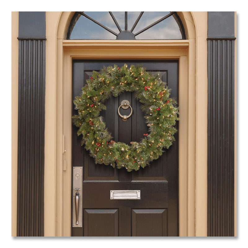 National Tree Company® Pre-Lit Crestwood Spruce Wreath, AC Powered, Clear Incandescent Lights, 36" Diameter x 5"h, Green (NTTCW730636W1) Each
