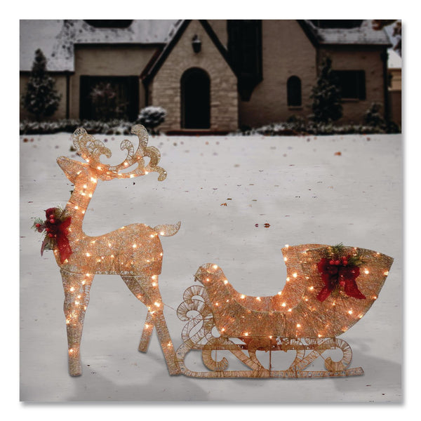 National Tree Company® Champagne Reindeer Pulling Sleigh, AC Power, Warm White LED Lights, 13.5" x 24" x 48" Reindeer, 13.5" x 38.5" x 24" Sleigh (NTTDF140009U) Each