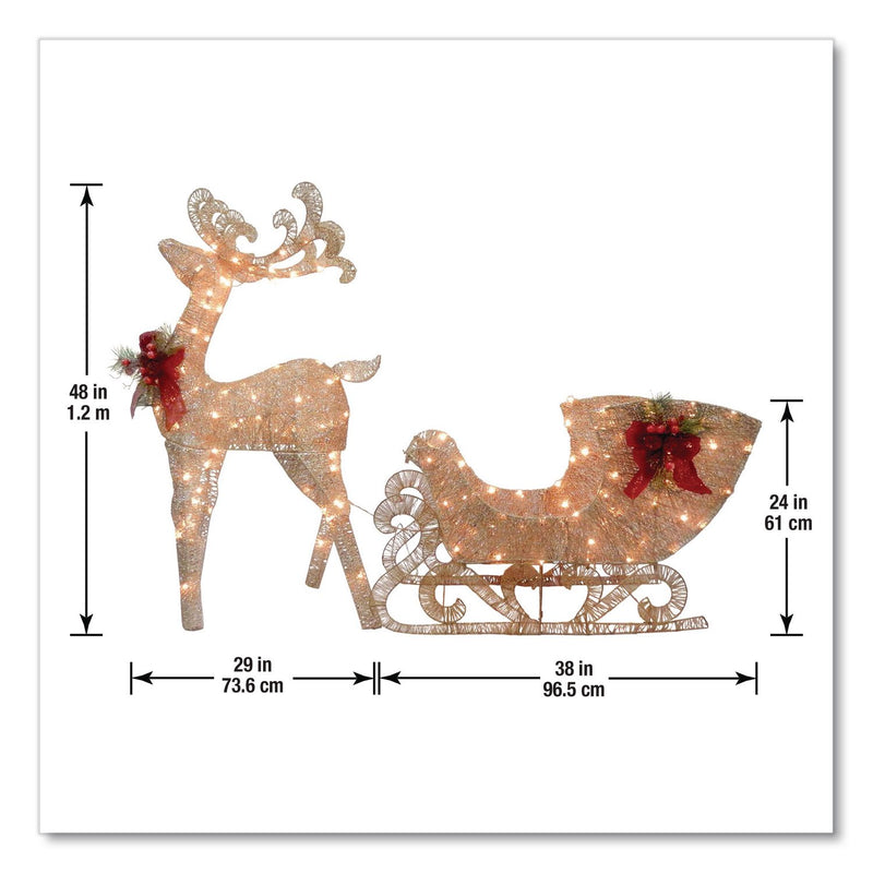 National Tree Company® Champagne Reindeer Pulling Sleigh, AC Power, Warm White LED Lights, 13.5" x 24" x 48" Reindeer, 13.5" x 38.5" x 24" Sleigh (NTTDF140009U) Each