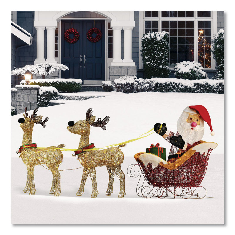 National Tree Company® Santa and Reindeer, AC Powered, Warm White LED Lights, 11.25" x 30.75" x 33.5", Champagne (NTTDF245001C) Each