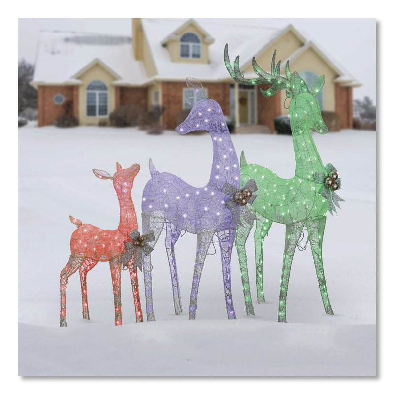 National Tree Company® Mesh Glittered Deer Family, AC Powered, Blue/Green/Red/Yellow LED Lights, 27" x 8.5" x 60", White (NTTDF340001LR) Each