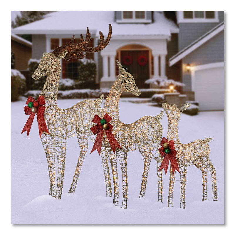 National Tree Company® Champagne Glitter Deer Family, AC Powered, Warm White LED Lights, 27" x 8.5" x 60", Champagne (NTTDF370001U) Each