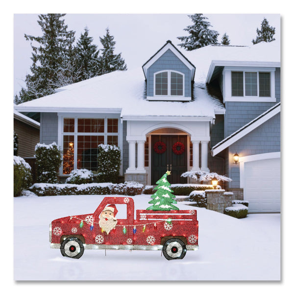 National Tree Company® Pre-Lit Santa in Red Truck, AC Powered, Blue/Green/Red/Yellow LED Lights, 11" x 46" x 27", Red (NTTDF21070018L) Each
