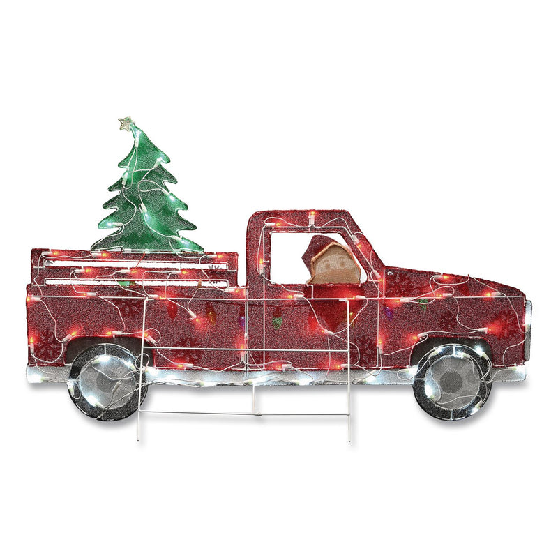 National Tree Company® Pre-Lit Santa in Red Truck, AC Powered, Blue/Green/Red/Yellow LED Lights, 11" x 46" x 27", Red (NTTDF21070018L) Each