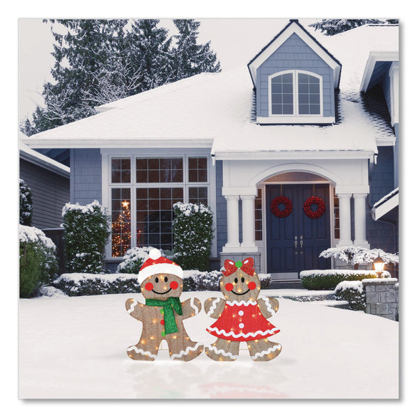 National Tree Company® Pre-Lit Gingerbread Cookie Couple, AC Powered, Warm White LED Lights, 12" x 24" x 35", Assorted Colors (NTTDF21080006L) Each
