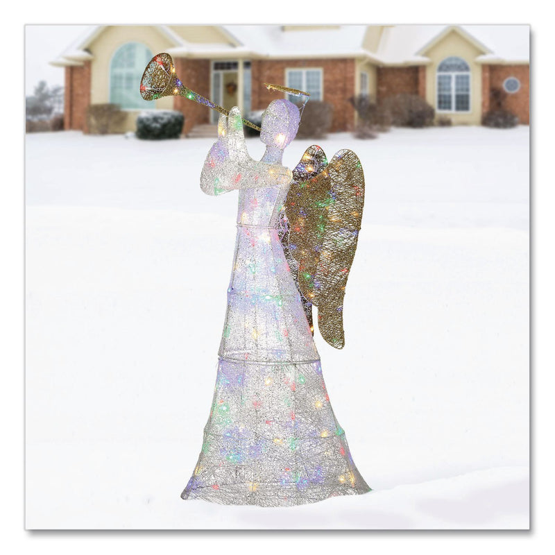 National Tree Company® Trumpeting White Angel, AC Powered, Blue/Green/Red/Yellow LED Lights, 18" x 33" x 60", White (NTTDF21210001L) Each