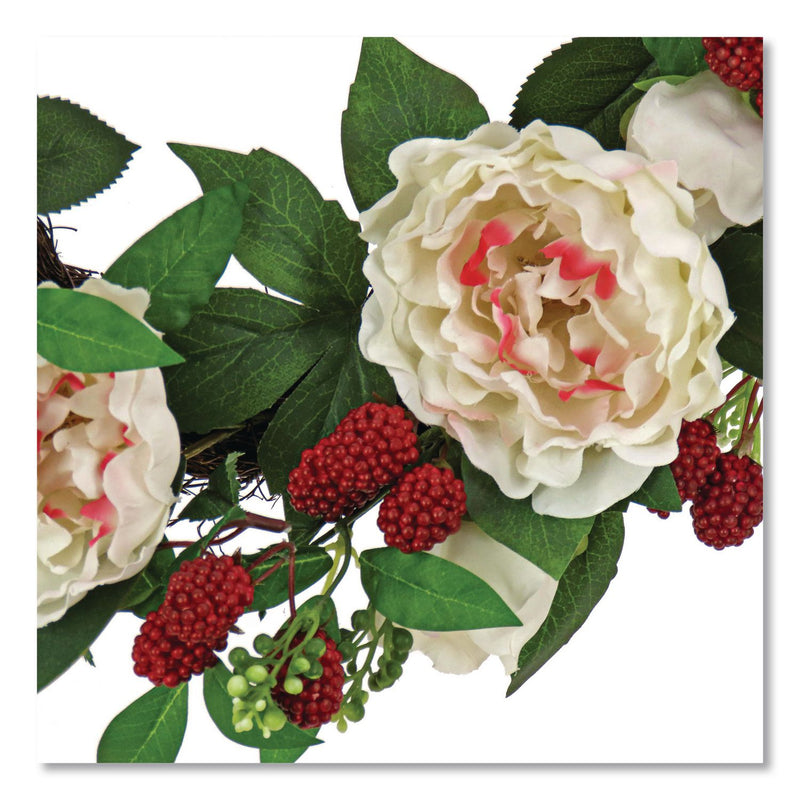 National Tree Company® Peony and Raspberry Wreath, 22" Diameter x 5"h, Beige (NTTDS69S21G9435) Each