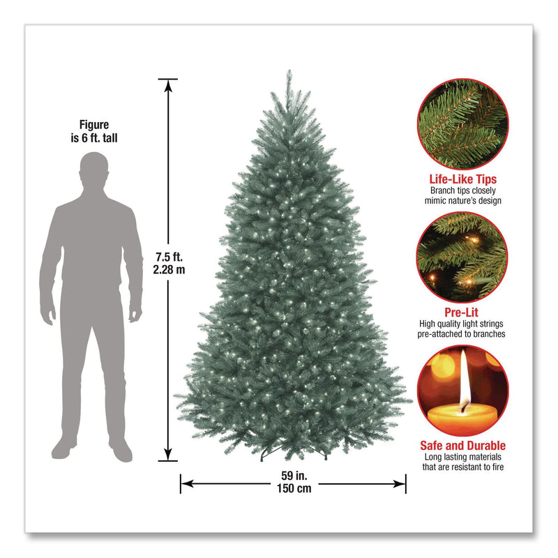 National Tree Company® Pre-Lit Dunhill Fir Blue Spruce Tree, 59" x 59" x 90", Blue Tree, Green Tree Stand (NTTDUBH75LO) Each