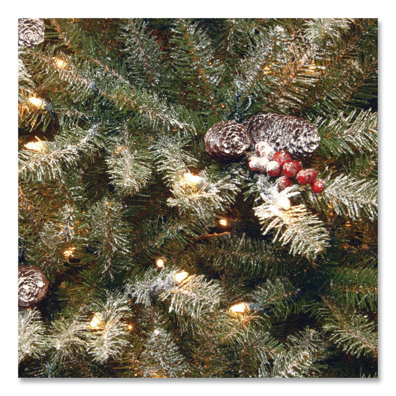 National Tree Company® Pre-Lit Dunhill Fir Snowy Tree, 53" x 53" x 78", Green Tree, Green Tree Stand (NTTDUF30065) Each