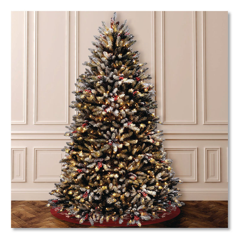 National Tree Company® Pre-Lit Dunhill Fir Snowy Tree, 55" x 55" x 84", Green Tree, Green Tree Stand (NTTDUF30070) Each