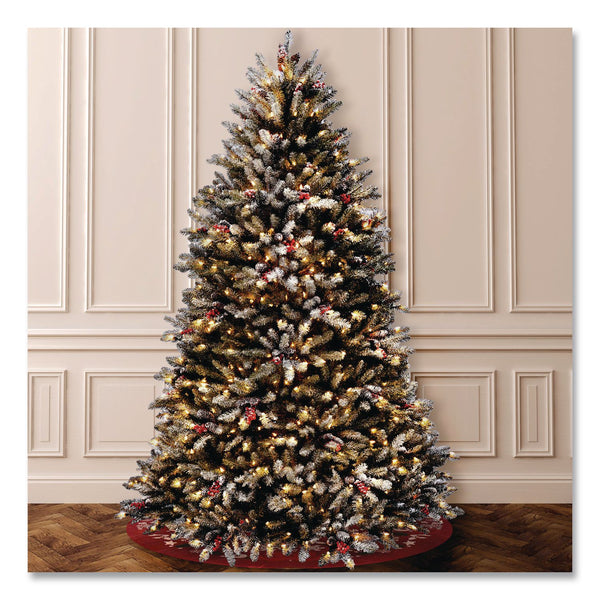 National Tree Company® Pre-Lit Dunhill Fir Snowy Tree, 59" x 59" x 90", Green Tree, Green Tree Stand (NTTDUF30075) Each