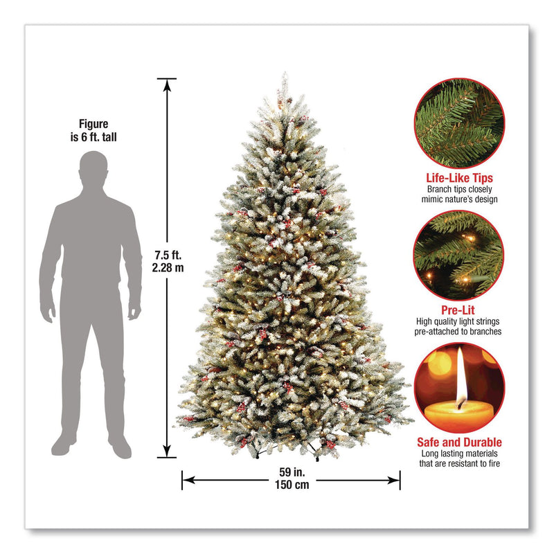 National Tree Company® Pre-Lit Dunhill Fir Snowy Tree, 59" x 59" x 90", Green Tree, Green Tree Stand (NTTDUF30075) Each
