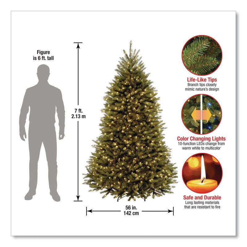 National Tree Company® Pre-Lit Dunhill Fir Tree with PowerConnect, Dual Color Lights, 52" x 52" x 84", Green Tree, Green Tree Stand (NTTDUH3D3070) Each