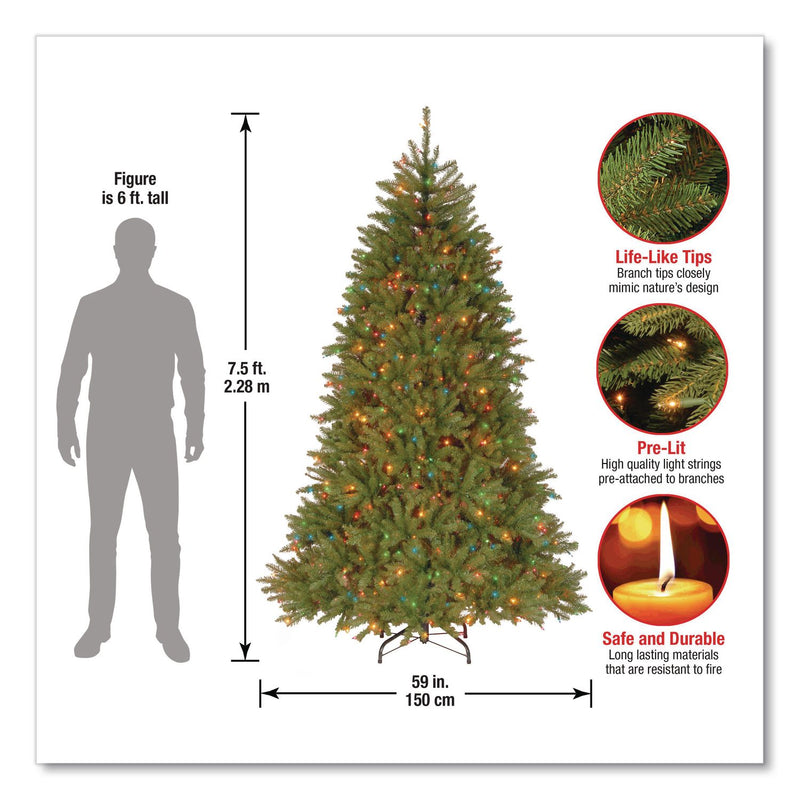 National Tree Company® Pre-Lit Dunhill Fir Tree, 59" x 59" x 90", Green Tree, Green Tree Stand (NTTDUH75RLO) Each