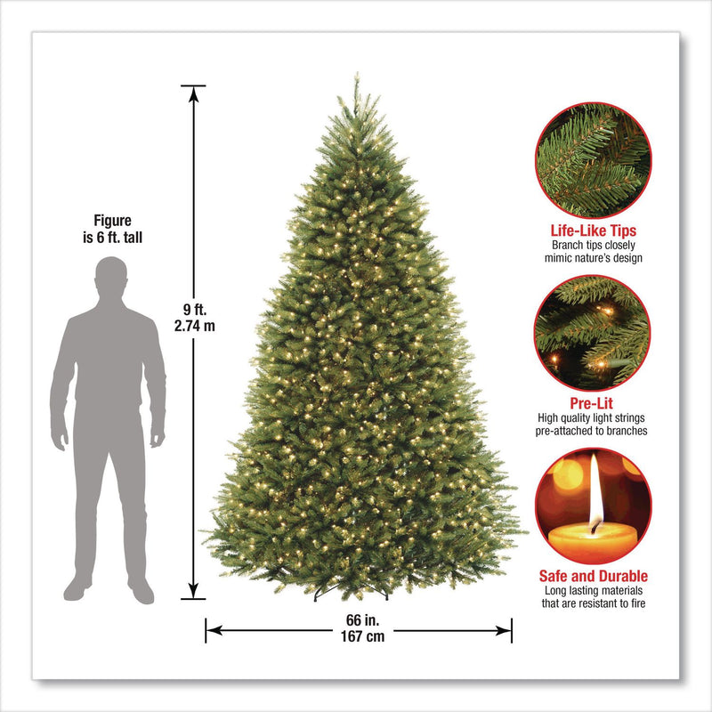National Tree Company® Pre-Lit Dunhill Fir Tree, 66" x 66" x 108", 900 Clear Lights, Green Tree, Green Tree Stand (NTTDUH90LO) Each