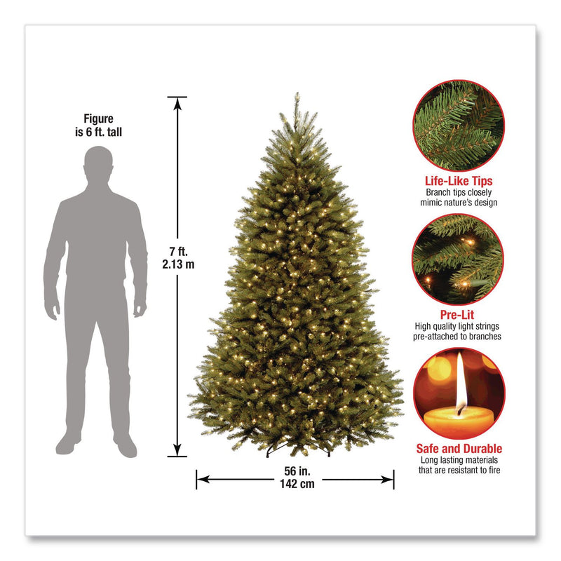 National Tree Company® Pre-Lit Dunhill Fir Tree with PowerConnect, Clear Lights, 52" x 52" x 84", Green Tree, Green Tree Stand (NTTDUH3300P70) Each