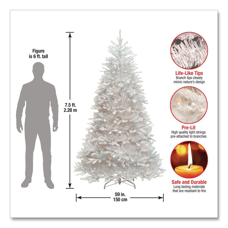 National Tree Company® Pre-Lit Dunhill Fir White Tree, 59" x 59" x 90", White Tree, White Tree Stand (NTTDUWH75LO) Each
