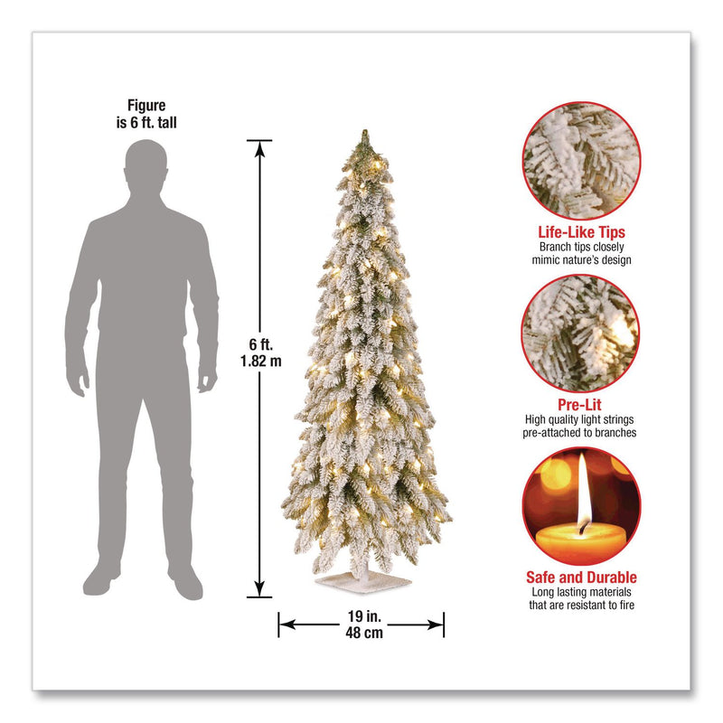 National Tree Company® Pre-Lit Snowy Downswept Forest Slim Tree, 19" x 19" x 60", Green Tree, White Square Metal Plate (NTTFTDF160ALO) Each