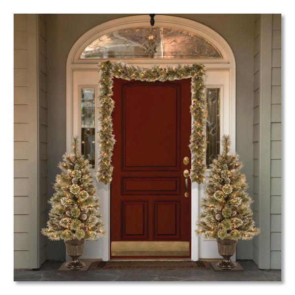 National Tree Company® Pre-Lit Glittery Bristle Pine Garland, AC Powered, Clear Incandescent Lights, 108" Long, Green (NTTGB33009A1) Each