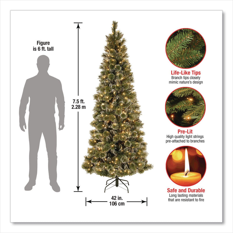 National Tree Company® Pre-Lit Glittery Bristle Slim Tree, 42" x 42" x 90", Green Tree, Green Tree Stand (NTTGB331975) Each