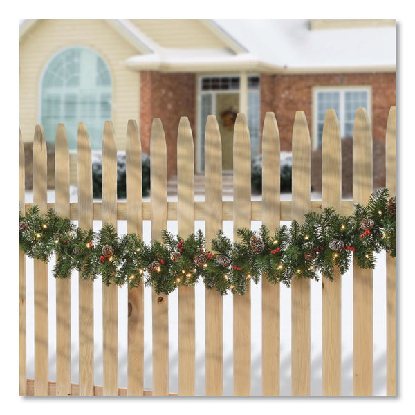 National Tree Company® Pre-Lit Glittery Mountain Spruce Garland, AC Powered, Clear Incandescent Lights, 108" Long, Green (NTTGLM13009A1) Each