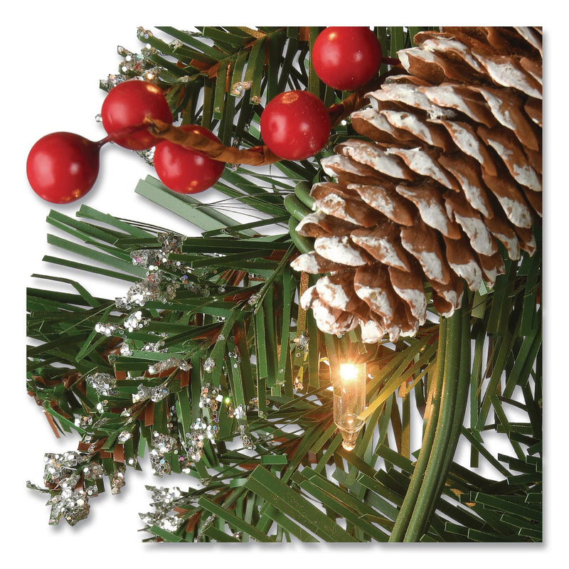 National Tree Company® Pre-Lit Glittery Mountain Spruce Garland, AC Powered, Clear Incandescent Lights, 108" Long, Green (NTTGLM13009A1) Each