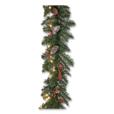 National Tree Company® Pre-Lit Glittery Mountain Spruce Garland, AC Powered, Clear Incandescent Lights, 108" Long, Green (NTTGLM13009A1) Each