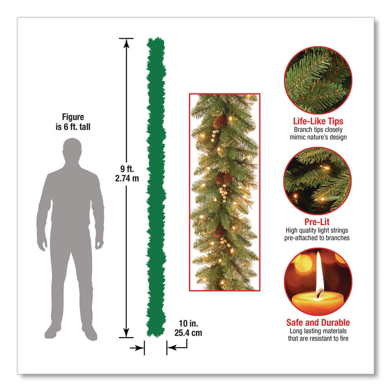 National Tree Company® Pre-Lit Glittery Pine Gold Garland, AC Powered, Clear Incandescent Lights, 108" Long, Green (NTTGPG33419A) Each