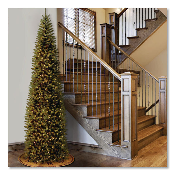 National Tree Company® Pre-Lit Kingswood Fir Pencil Slim Tree, 37" x 37" x 120", Green Tree, Green Tree Stand (NTTKW7300100) Each