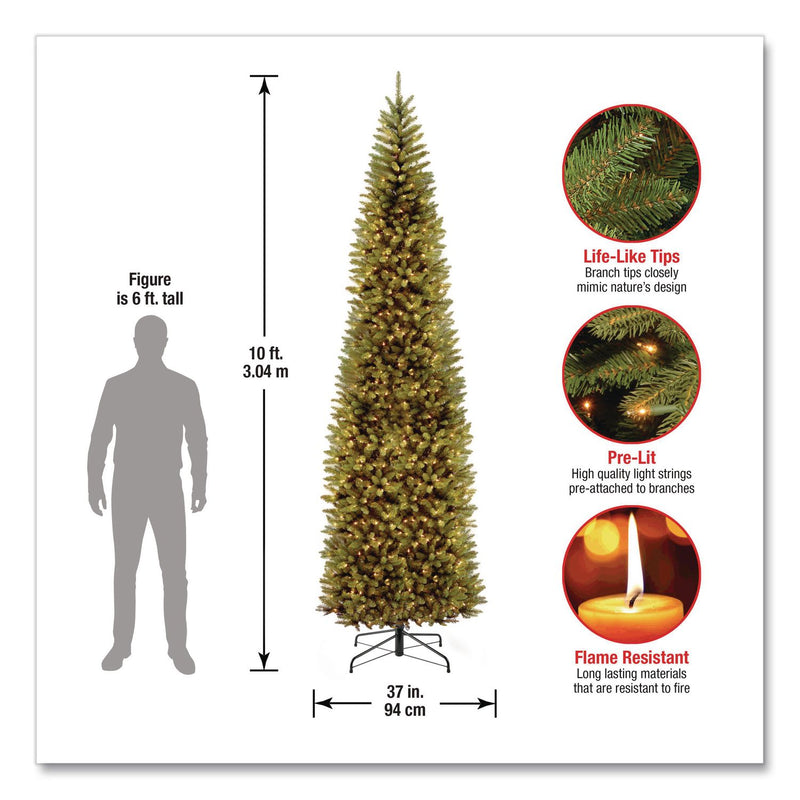 National Tree Company® Pre-Lit Kingswood Fir Pencil Slim Tree, 37" x 37" x 120", Green Tree, Green Tree Stand (NTTKW7300100) Each