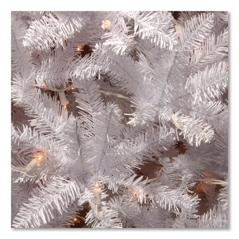 National Tree Company® Pre-Lit Kingswood Fir Pencil Slim Tree, 35" x 35" x 108", White Tree, White Tree Stand (NTTKWW730090) Each