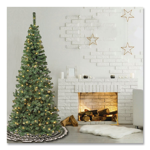 National Tree Company® Pre-Lit Linden Spruce Slim Tree, 31" x 31" x 90", Green Tree, Green Tree Stand (NTTLIN8304L75) Each