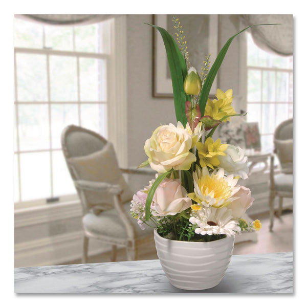 National Tree Company® Spring White Daises and Roses Flowerpot, 9" x 9" x 17", White Flowers, White Pot (NTTNF365521) Each