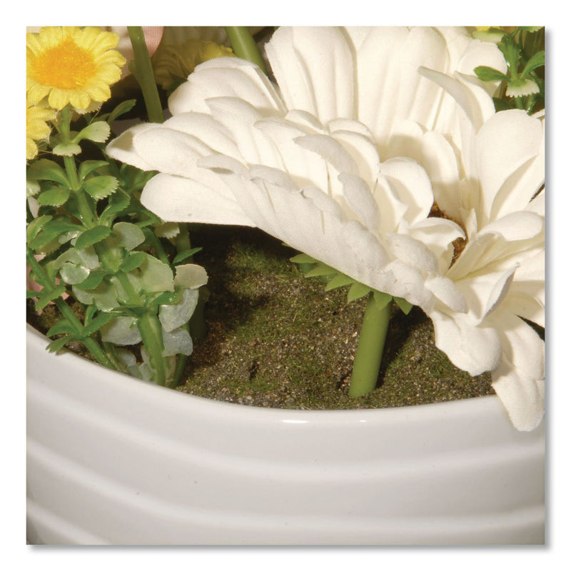 National Tree Company® Spring White Daises and Roses Flowerpot, 9" x 9" x 17", White Flowers, White Pot (NTTNF365521) Each