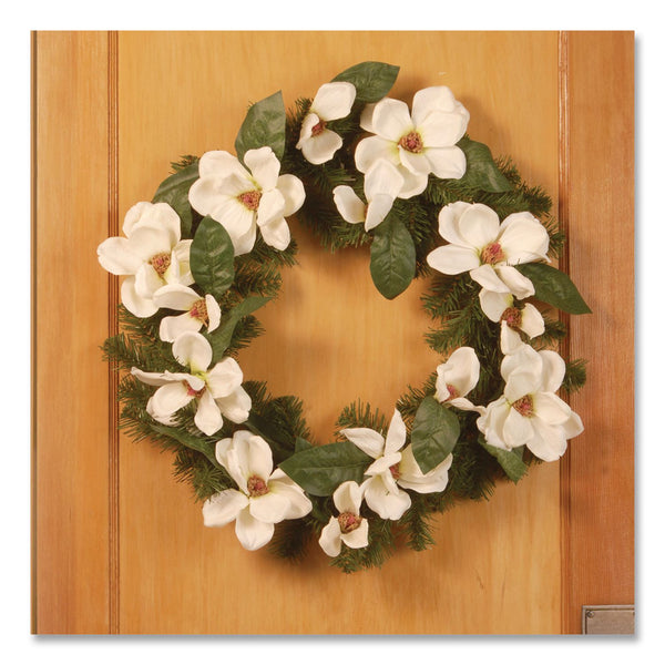 National Tree Company® North Valley Spruce Magnolia Wreath, 24" Diameter x 3.5"h, White (NTTNRV71324W) Each