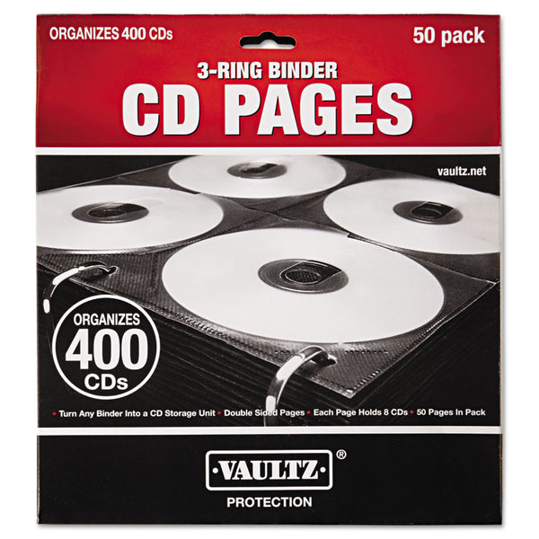 Vaultz® Two-Sided CD Refill Pages for Three-Ring Binder, 8 Disc Capacity, Clear/Black, 50/Pack (IDEVZ01415)