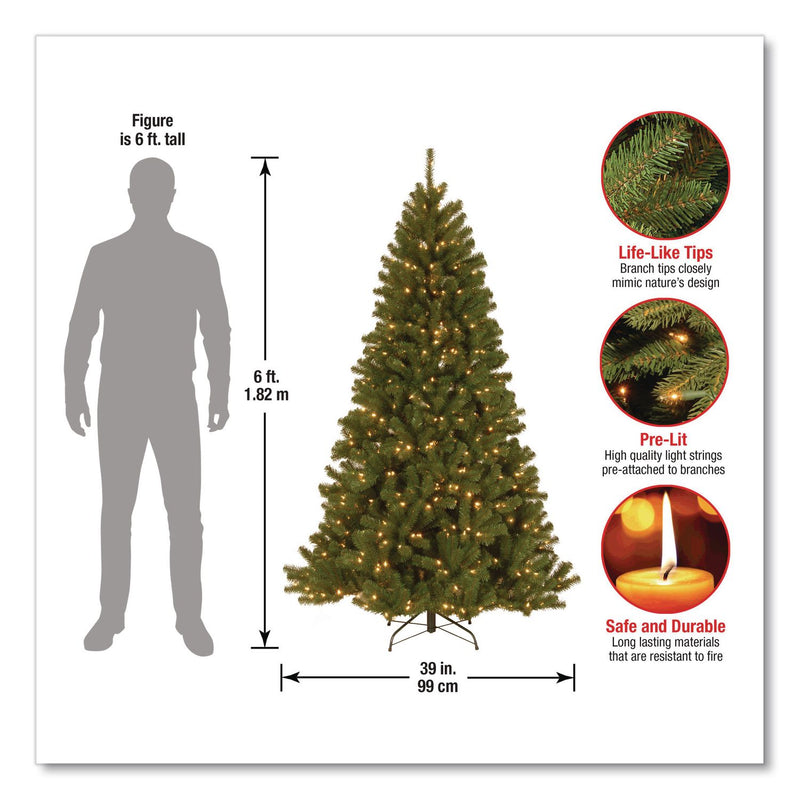National Tree Company® Pre-Lit North Valley Spruce Tree, 39" x 39" x 72", Green Tree, Green Tree Stand (NTTNRV730060) Each