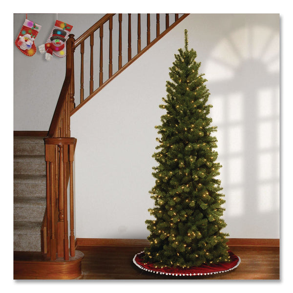 National Tree Company® Pre-Lit North Valley Spruce Pencil Slim Tree, 30" x 30" x 78", Green Tree, Green Tree Stand (NTTNRV735865) Each