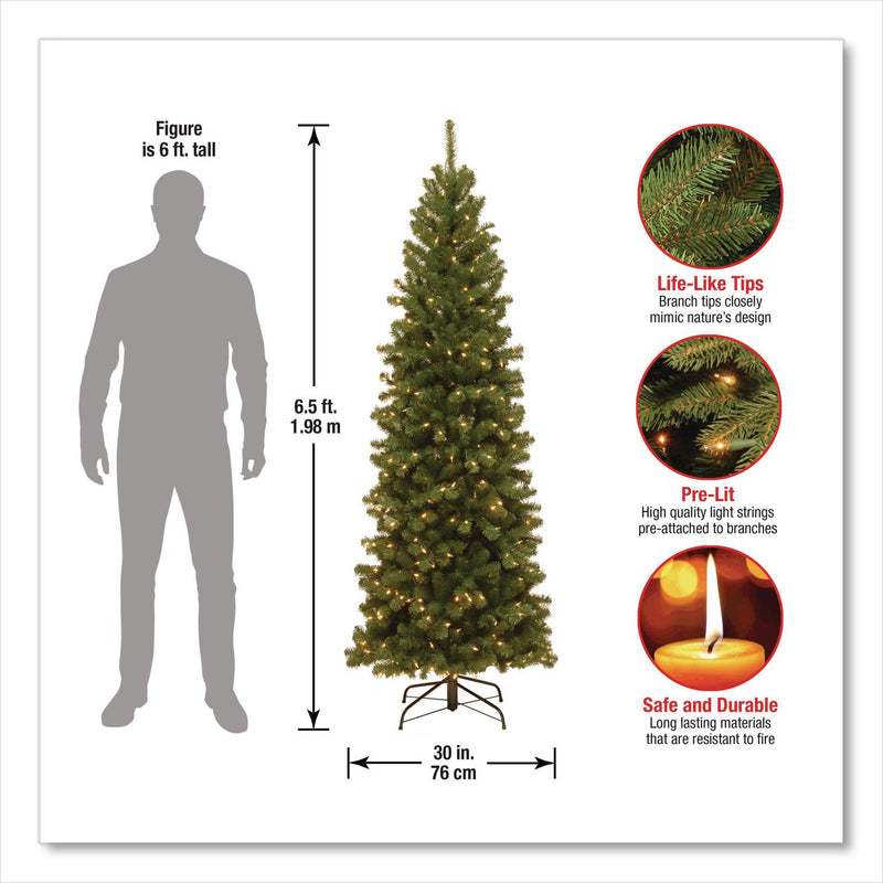 National Tree Company® Pre-Lit North Valley Spruce Pencil Slim Tree, 30" x 30" x 78", Green Tree, Green Tree Stand (NTTNRV735865) Each