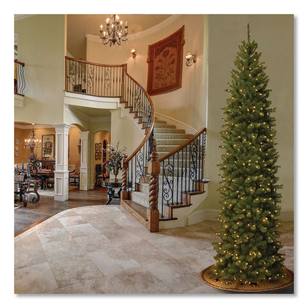 National Tree Company® Pre-Lit North Valley Spruce Pencil Slim Tree, 40" x 40" x 108", Green Tree, Green Tree Stand (NTTNRV735890) Each