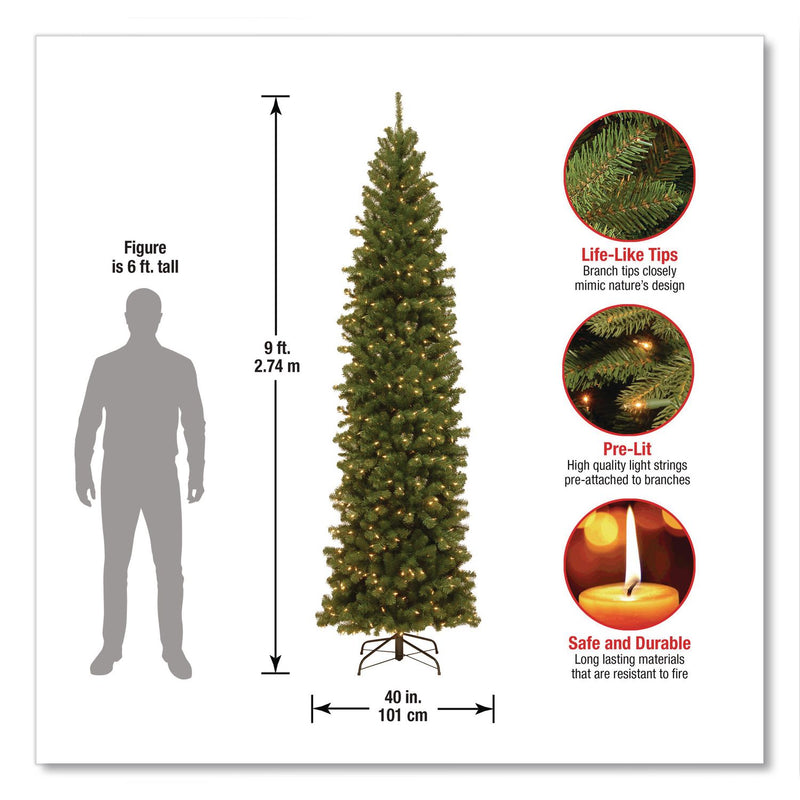 National Tree Company® Pre-Lit North Valley Spruce Pencil Slim Tree, 40" x 40" x 108", Green Tree, Green Tree Stand (NTTNRV735890) Each