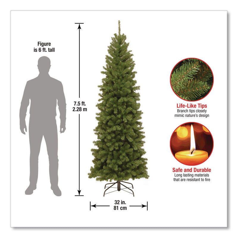 National Tree Company® North Valley Spruce Pencil Slim Tree, 32" x 32" x 90", Green Tree, Green Tree Stand (NTTNRV750575) Each