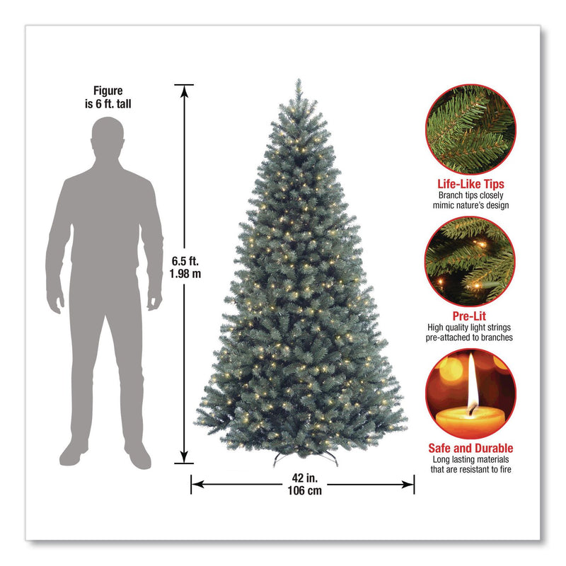 National Tree Company® Pre-Lit North Valley Spruce Blue Tree, 42" x 42" x 78", Blue Tree, Green Tree Stand (NTTNRVB730665) Each