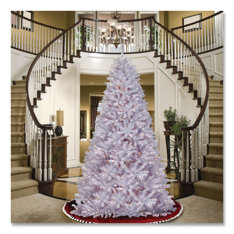 National Tree Company® Pre-Lit North Valley Spruce White Tree, 65" x 65" x 108", White Tree, White Tree Stand (NTTNRVW730290) Each