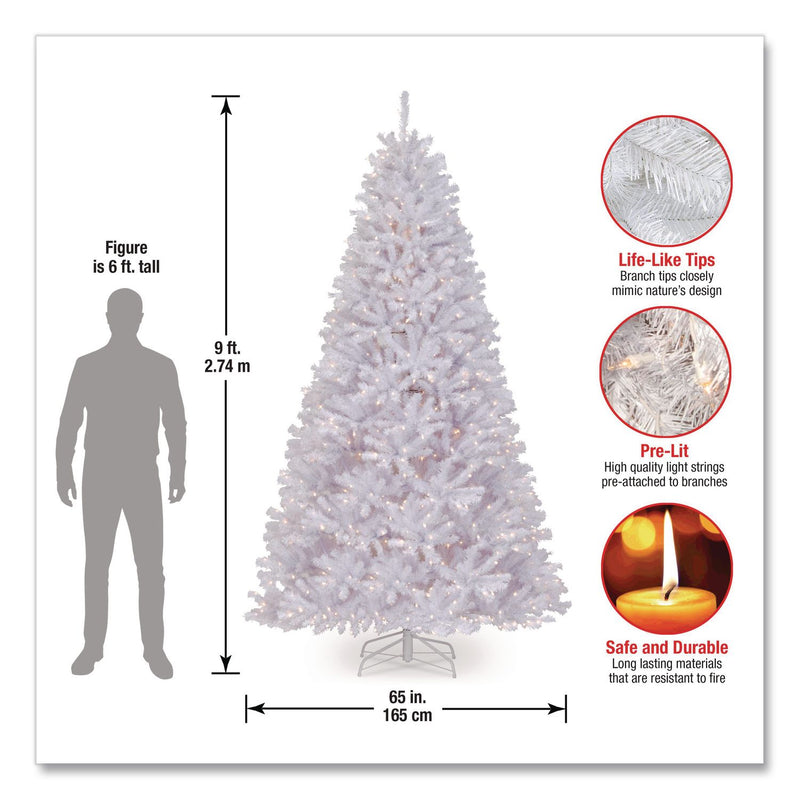 National Tree Company® Pre-Lit North Valley Spruce White Tree, 65" x 65" x 108", White Tree, White Tree Stand (NTTNRVW730290) Each