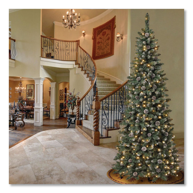 National Tree Company® Pre-Lit Oakley Hills Slim Tree, 31" x 31" x 90", Green Tree, Green Tree Stand (NTTOAK8304L75) Each